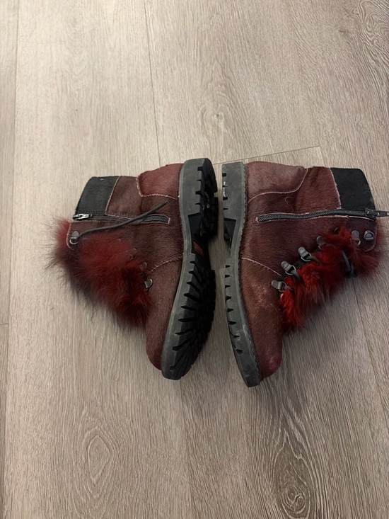 Vintage Alfred c Women's Red Fur and pony hair Lace-Up Booties size 9 women - Picture 5 of 6
